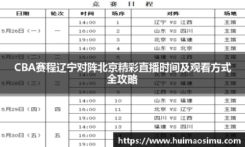 CBA赛程辽宁对阵北京精彩直播时间及观看方式全攻略